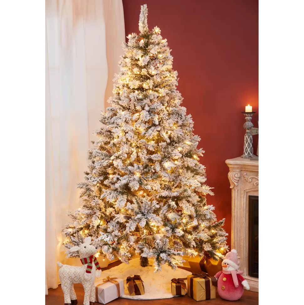 Best The Holiday Aisle 7' Green Pine Flocked Christmas Tree With 350 Led Lights
