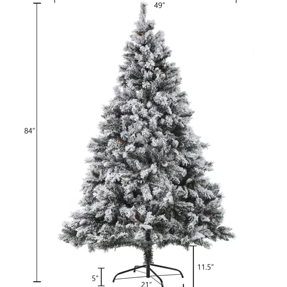Best The Holiday Aisle 7' Green Pine Flocked Christmas Tree With 350 Led Lights