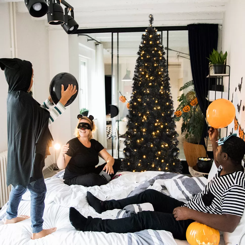 Best The Holiday Aisle 7' H Slender Black Spuce Christmas Tree With 350 Led Lights