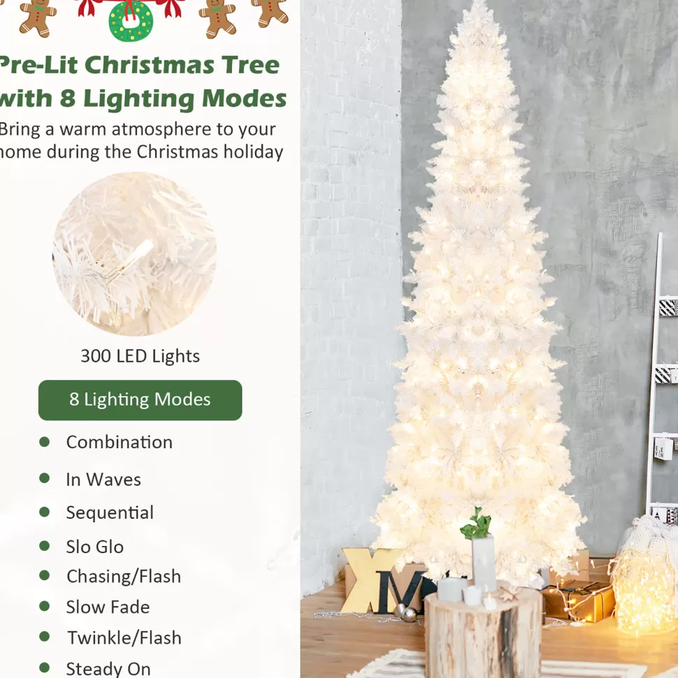 Sale The Holiday Aisle 84'' H White Artificial Hinged Christmas Tree With 300 Lights