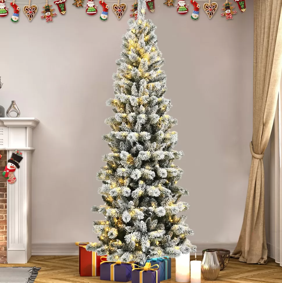 New The Holiday Aisle 8' H Slender White Flocked Christmas Tree With 350 Led Lights