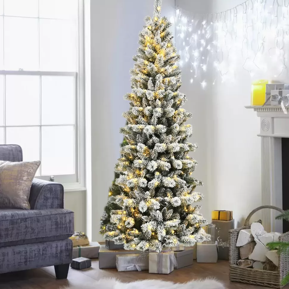New The Holiday Aisle 8' H Slender White Flocked Christmas Tree With 350 Led Lights