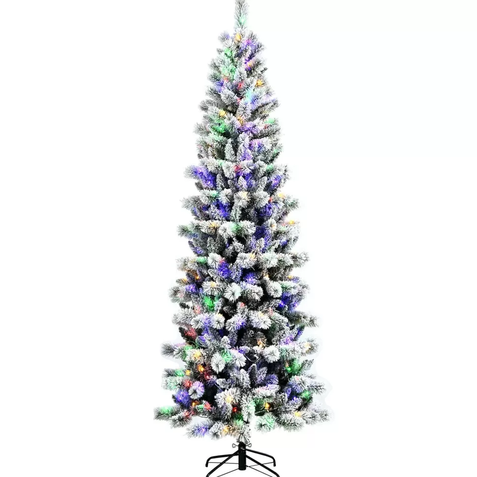 New The Holiday Aisle 8' H Slender White Flocked Christmas Tree With 350 Led Lights