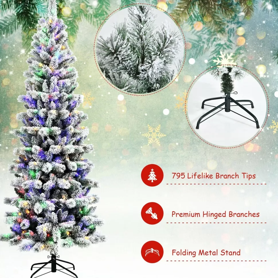 New The Holiday Aisle 8' H Slender White Flocked Christmas Tree With 350 Led Lights