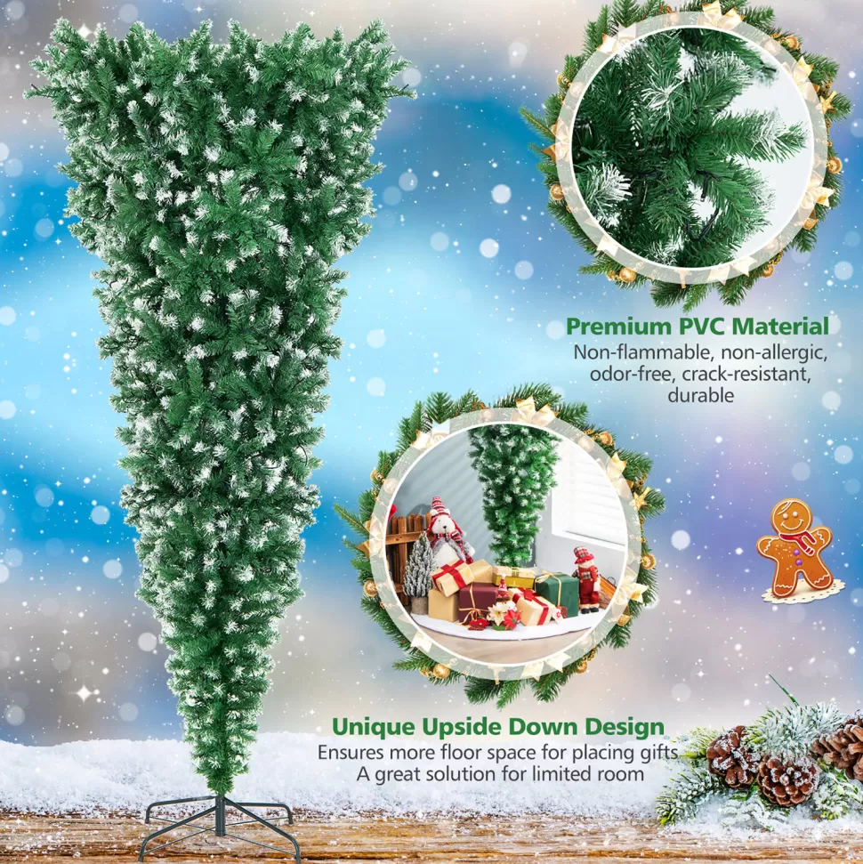 New The Holiday Aisle 90'' H Upside Down Green Artificial Hinged Christmas Tree With 400 Lights