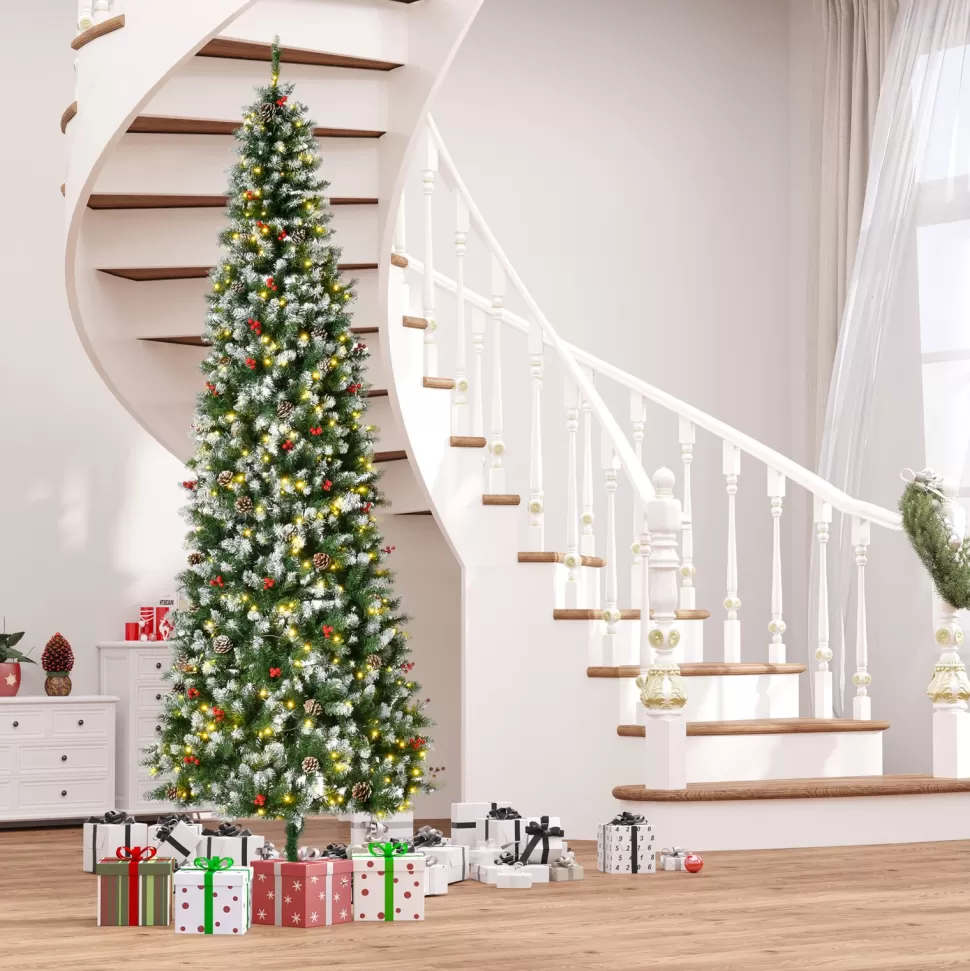 Best The Holiday Aisle 9'' H Slender Green/White Flocked/Frosted Christmas Tree With 300 Led Lights