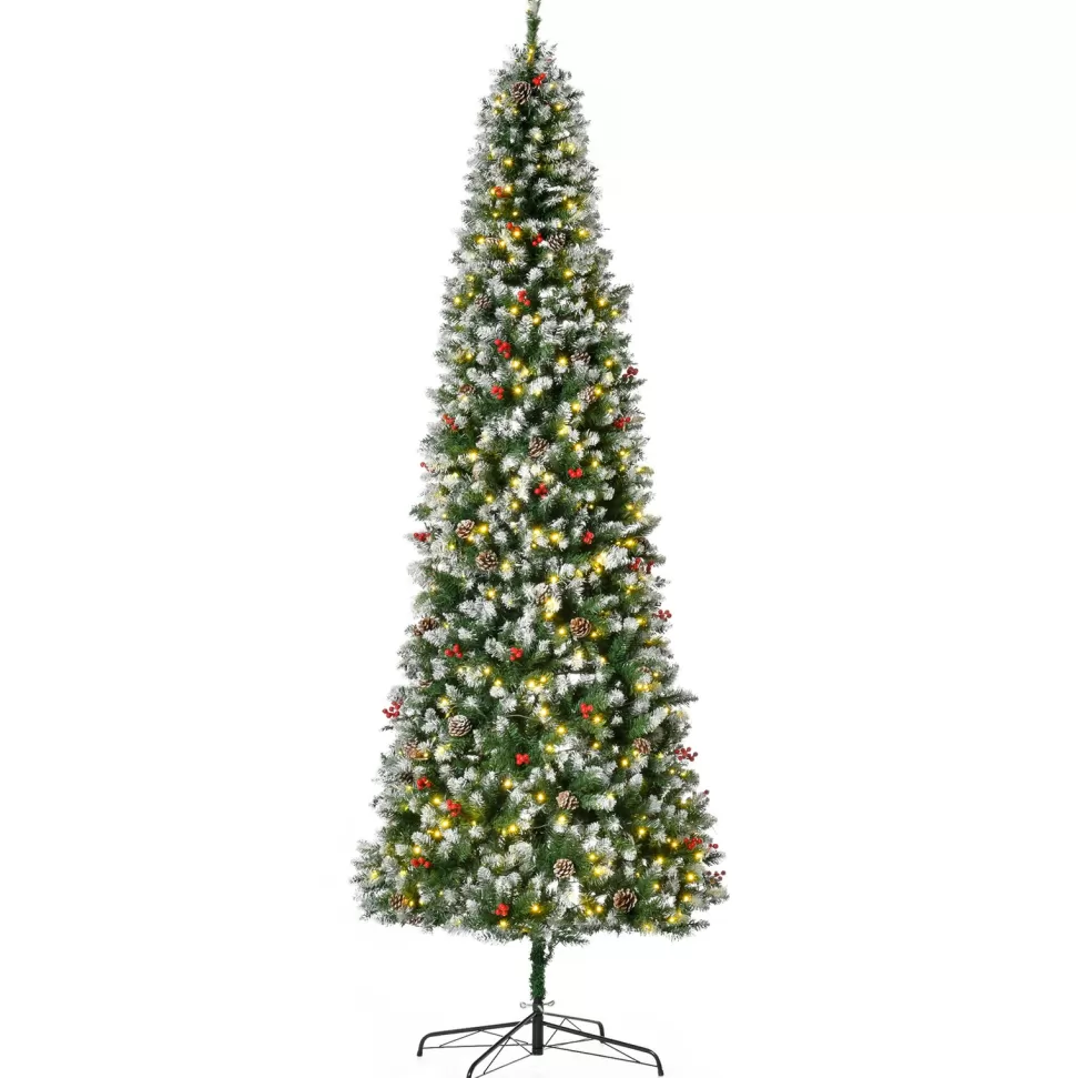 Best The Holiday Aisle 9'' H Slender Green/White Flocked/Frosted Christmas Tree With 300 Led Lights