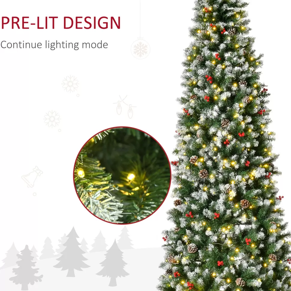 Best The Holiday Aisle 9'' H Slender Green/White Flocked/Frosted Christmas Tree With 300 Led Lights