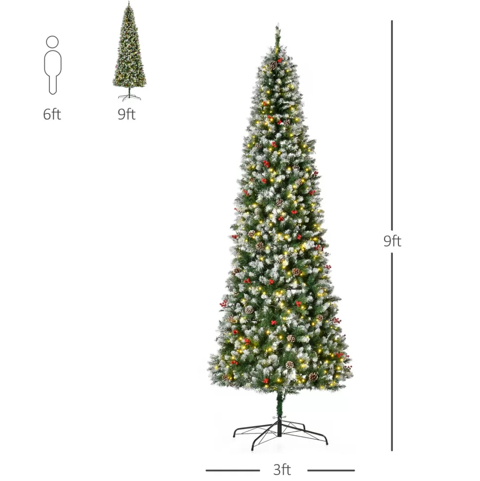 Best The Holiday Aisle 9'' H Slender Green/White Flocked/Frosted Christmas Tree With 300 Led Lights