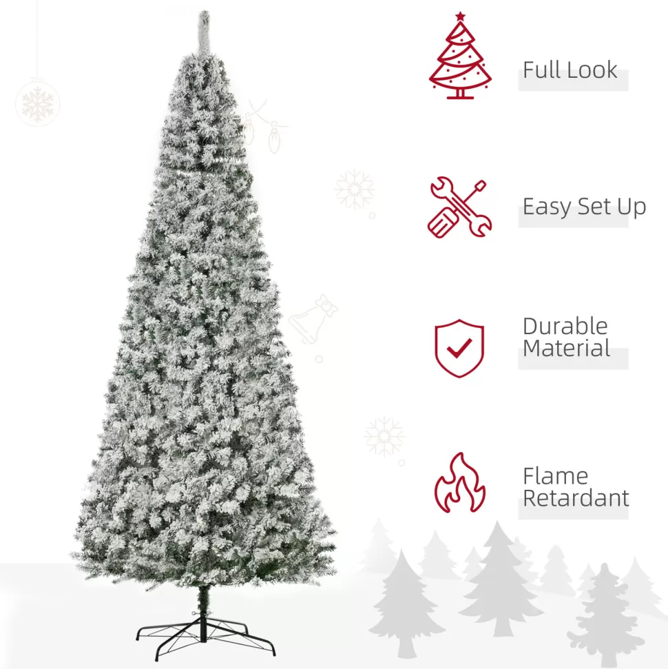 Store The Holiday Aisle 9' H Slender Green/White Flocked/Frosted Christmas Tree With 350 Led Lights