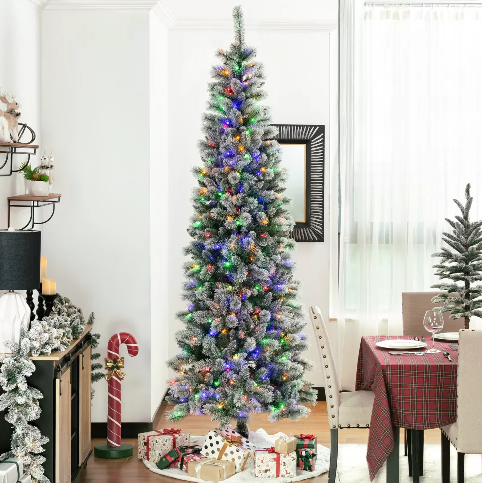 Best The Holiday Aisle 9Ft Slender Flocked/Frosted Artificial Pine Christmas Tree With 450 Led Lights