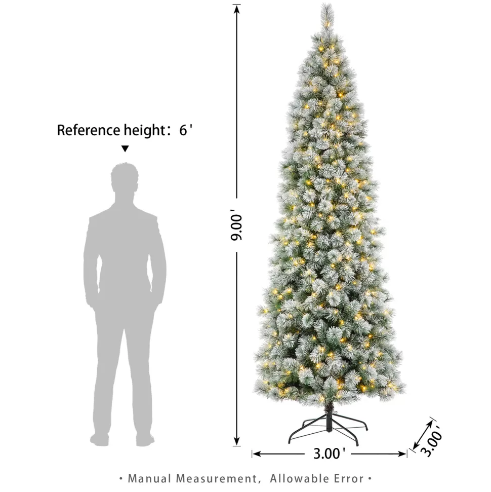 Best The Holiday Aisle 9Ft Slender Flocked/Frosted Artificial Pine Christmas Tree With 450 Led Lights
