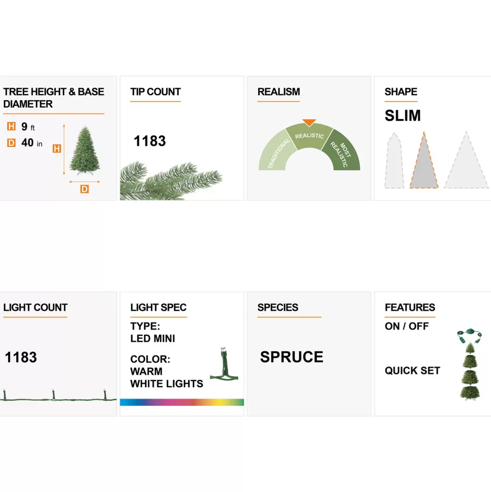 Best The Holiday Aisle 9Ft Slender Flocked/Frosted Spruce Christmas Tree With 500 Led Lights