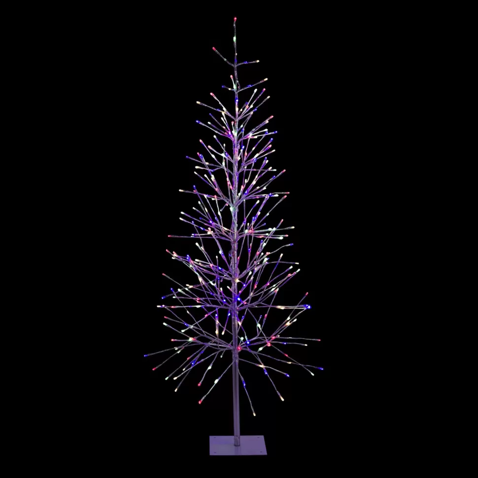 Outlet The Holiday Aisle Bevins 73" H Slender Matte Silver Realistic Artificial Foil Christmas Tree With 360 Led And Pinecones
