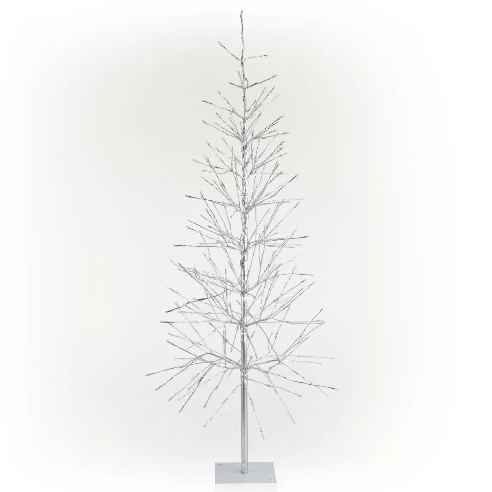 Outlet The Holiday Aisle Bevins 73" H Slender Matte Silver Realistic Artificial Foil Christmas Tree With 360 Led And Pinecones