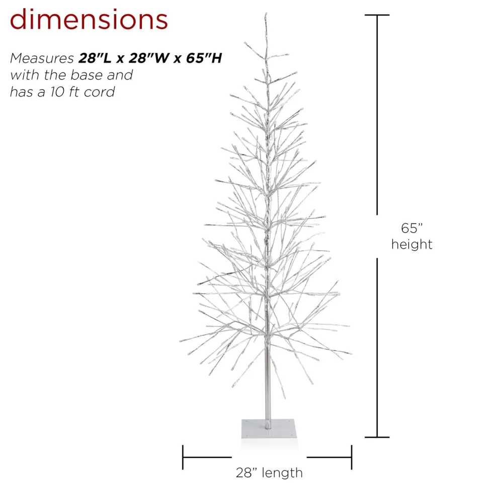 Outlet The Holiday Aisle Bevins 73" H Slender Matte Silver Realistic Artificial Foil Christmas Tree With 360 Led And Pinecones