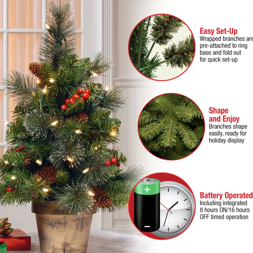 Online Three Posts Crestwood 2' H Green Artificial Spruce Christmas Tree With 35 Lights