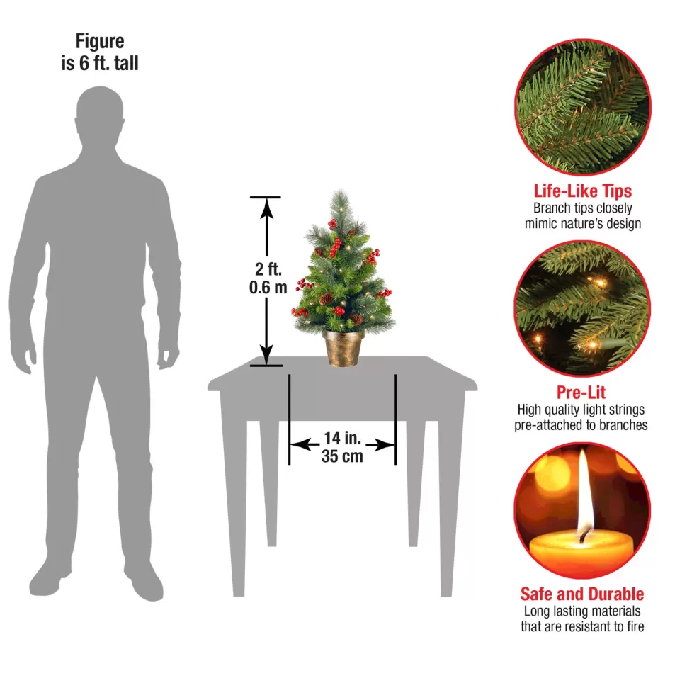 Online Three Posts Crestwood 2' H Green Artificial Spruce Christmas Tree With 35 Lights