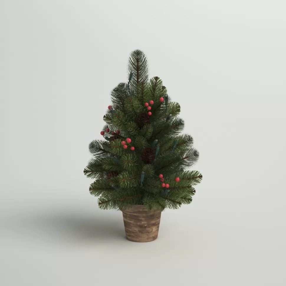 Discount Three Posts Crestwood 2' H Green Artificial Spruce Christmas Tree With 35 Multi-Color Lights