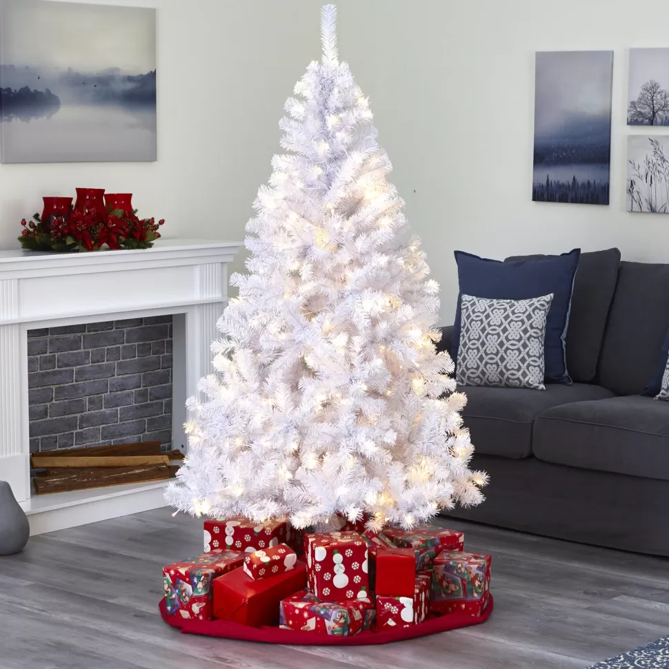 Best The Holiday Aisle Easy Set-Up Lighted Artificial White Pine Christmas Tree - Stand Included