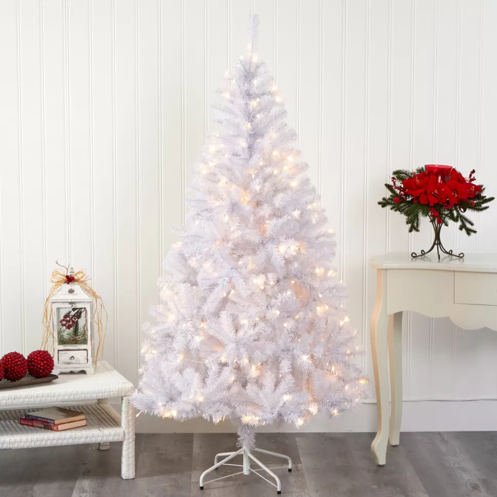 Best The Holiday Aisle Easy Set-Up Lighted Artificial White Pine Christmas Tree - Stand Included