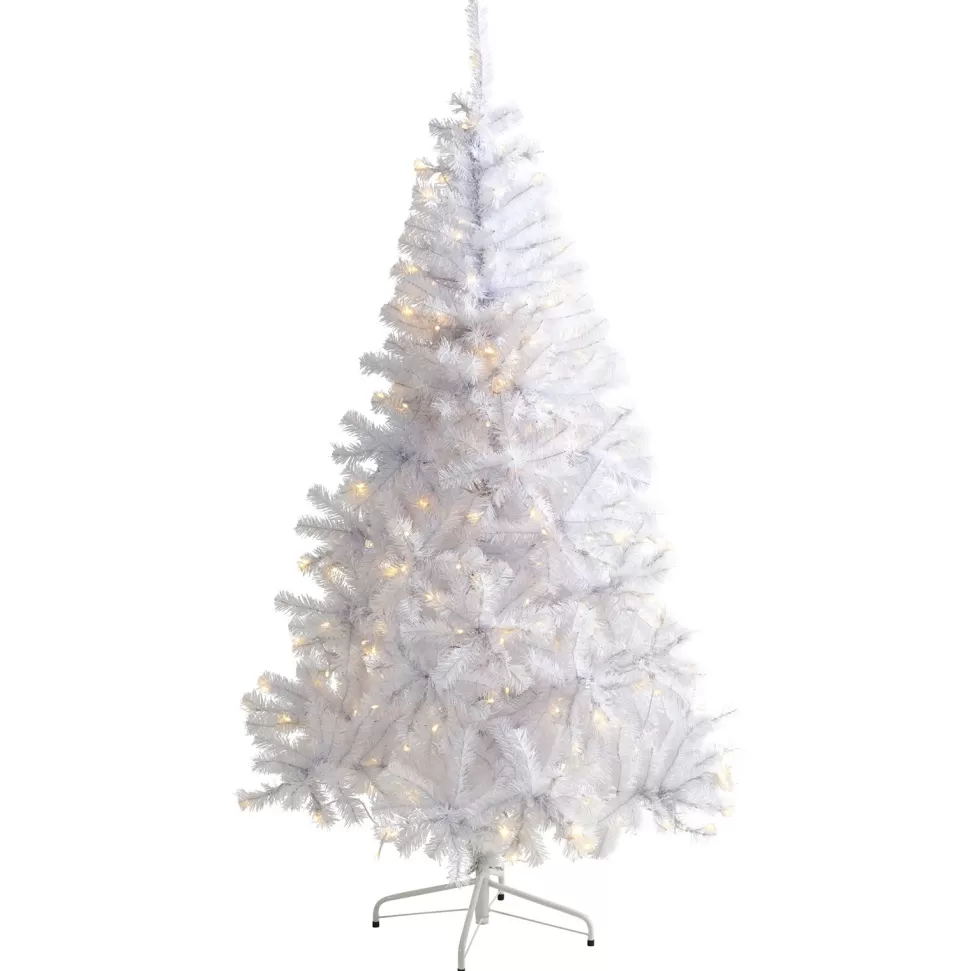 Best The Holiday Aisle Easy Set-Up Lighted Artificial White Pine Christmas Tree - Stand Included