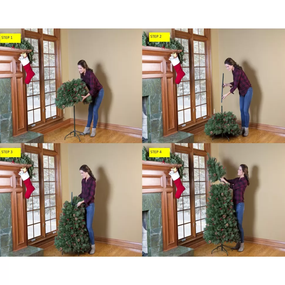 Outlet Three Posts Easy Stow 6' 6" H Green Realistic Artificial Pine Cashmere Christmas Tree 300 Led Lights