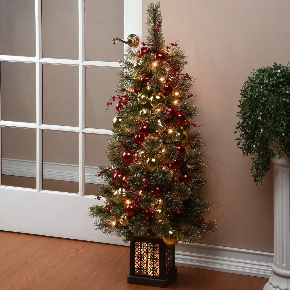 Best The Holiday Aisle Entrance 4' Green Pine Christmas Tree With 100 Clear Lights