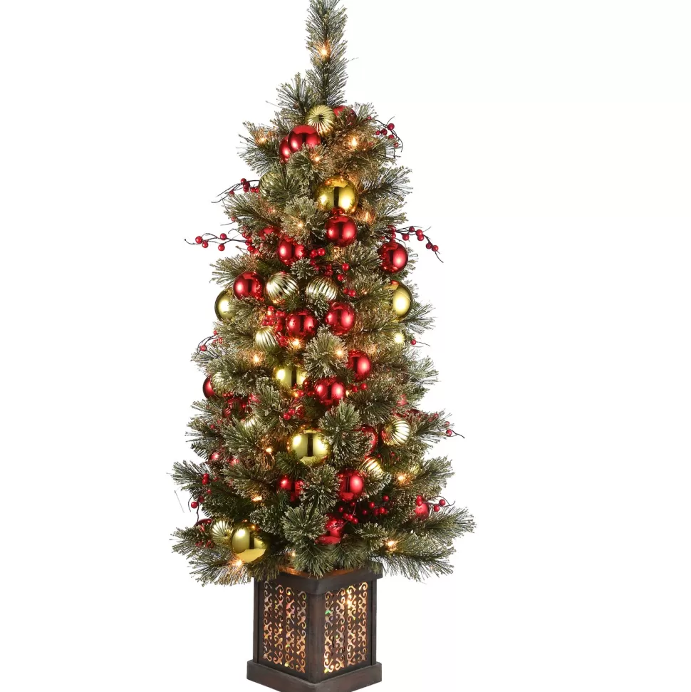 Best The Holiday Aisle Entrance 4' Green Pine Christmas Tree With 100 Clear Lights