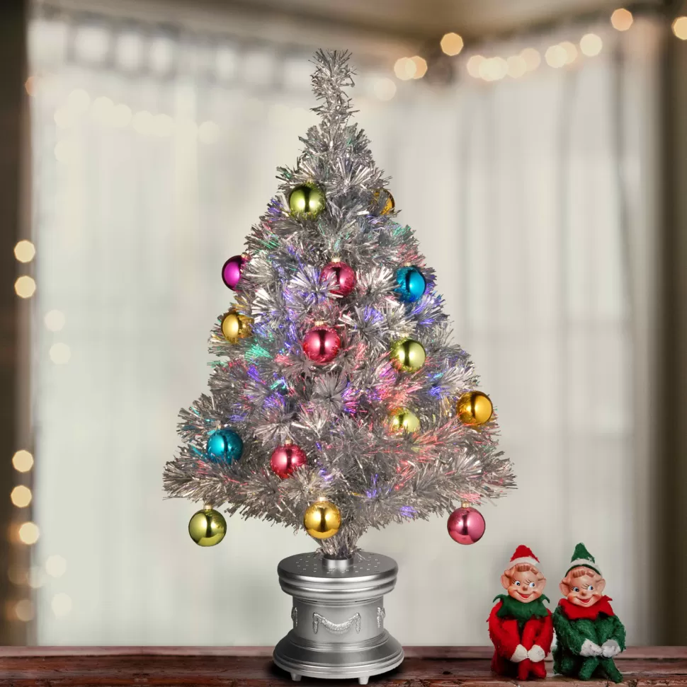 Sale The Holiday Aisle Fiber Optic 2.67' Silver Pine Artificial Christmas Tree With Multi-Color Lights