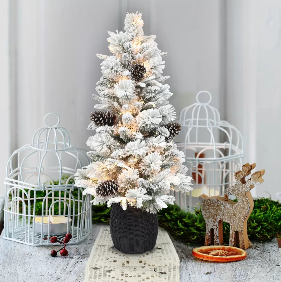 Shop The Holiday Aisle Flocked 3.5 Green/White Spruce Artificial Christmas Tree With 35 Clear/White Lights