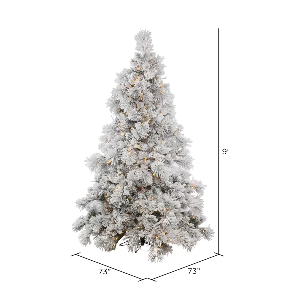 Best Sale The Holiday Aisle Flocked Alberta 9' White/Green Alberta Artificial Christmas Tree With 950 Led Clear/White Lights With Stand