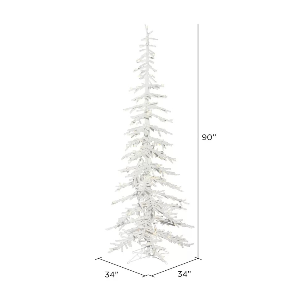 Shop The Holiday Aisle Flocked Kuna Pine 7.5' White Trees Artificial Chritmas Tree With 250 Led Clear/White Lights With Stand