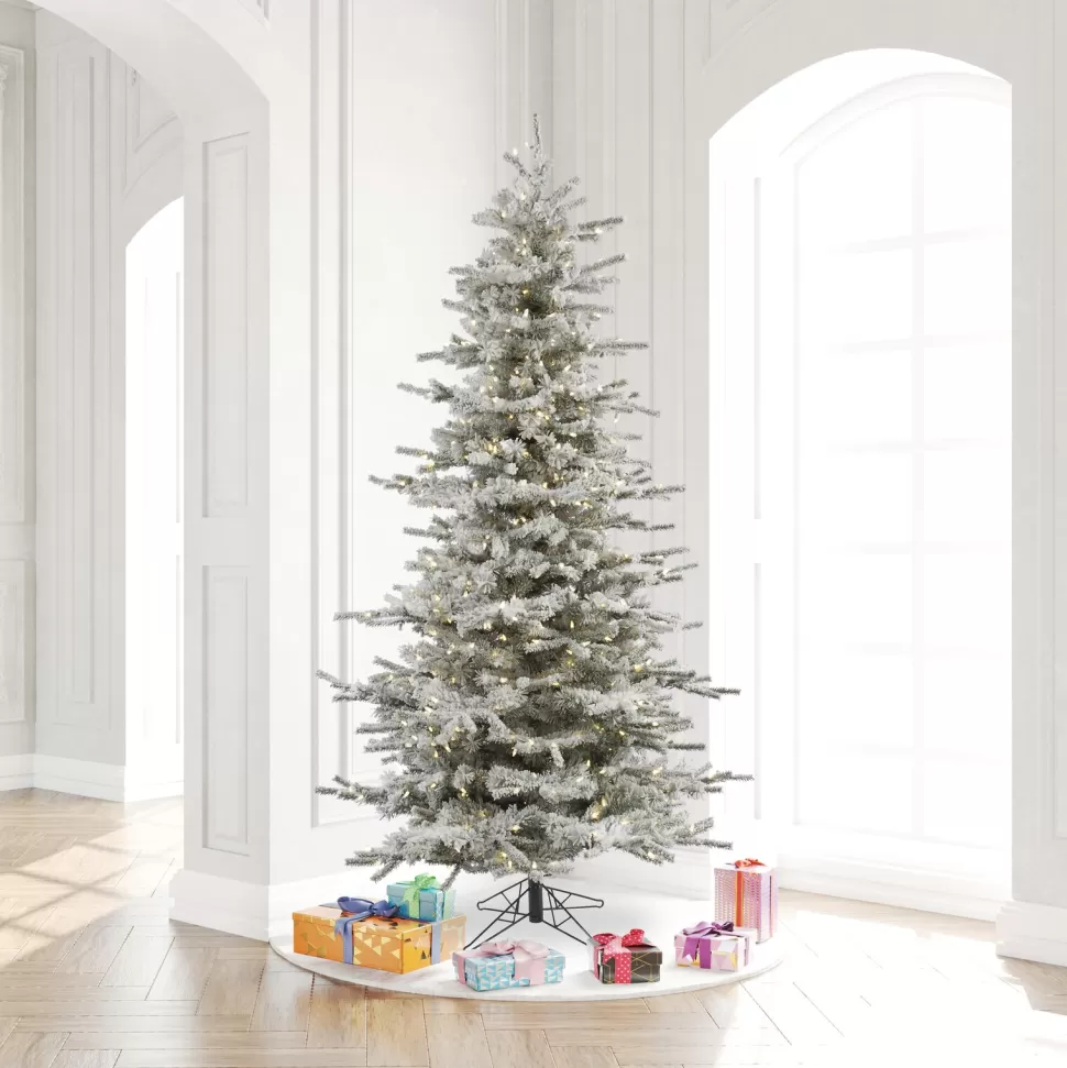 Best The Holiday Aisle Flocked Slim 7.5' Fir Artificial Christmas Tree With 700 Warm White Led Lights