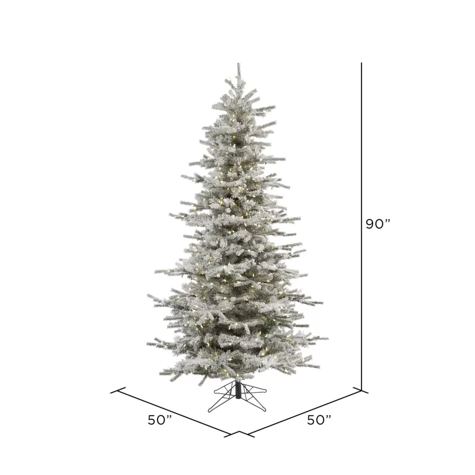 Best The Holiday Aisle Flocked Slim 7.5' Fir Artificial Christmas Tree With 700 Warm White Led Lights