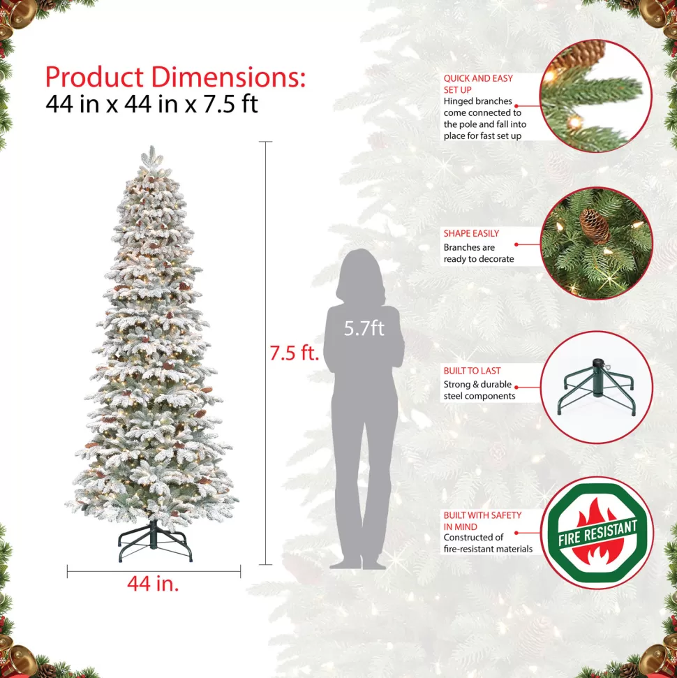 Best The Holiday Aisle Flocked Slim Montville 7.5' Green/White Spruce Artificial Christmas Tree With 450 Clear/White Lights