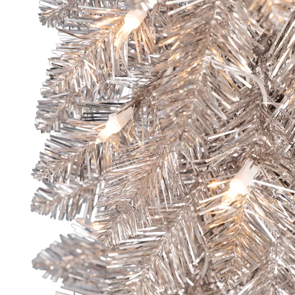 Best Sale The Holiday Aisle Giany 4' H Slender Gold Pine Christmas Tree With 50 Lights