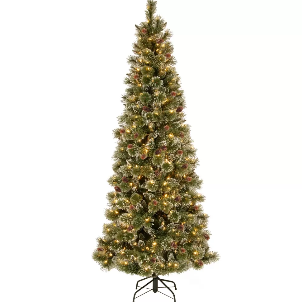 Discount The Holiday Aisle Glittery Bristle Slim 7.5' Green Pine Artificial Christmas Tree With 500 Multi-Color Lights