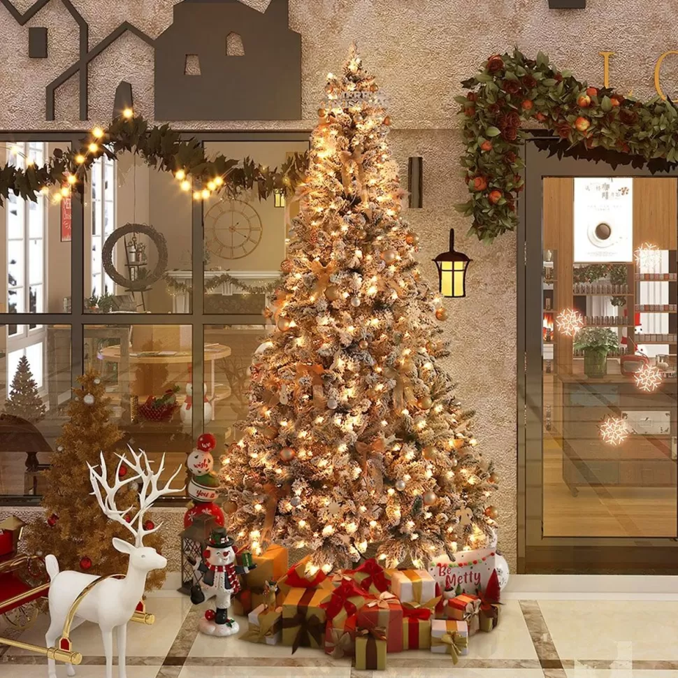Sale The Holiday Aisle Green Most Realistic Spruce Flocked/Frosted Christmas Tree With Lights