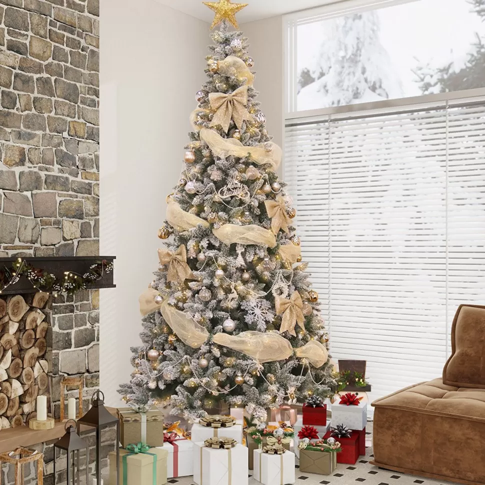 Sale The Holiday Aisle Green Most Realistic Spruce Flocked/Frosted Christmas Tree With Lights