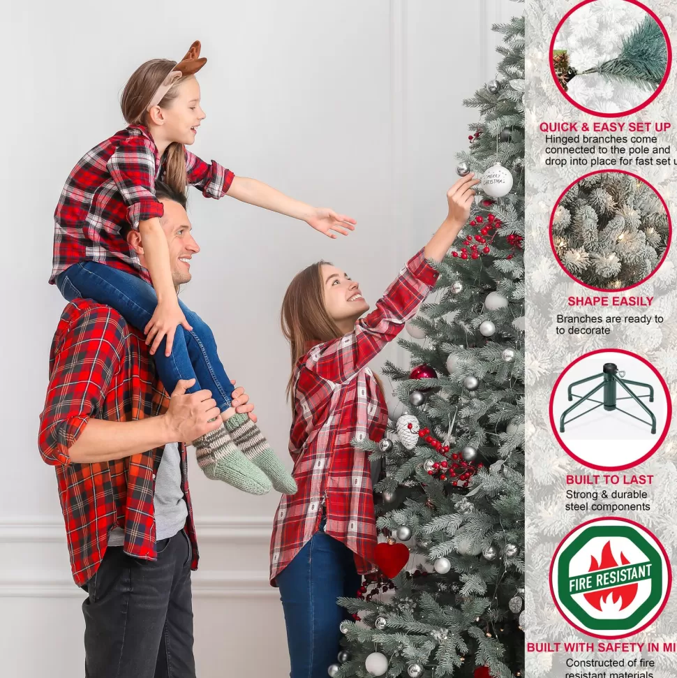 Best Sale The Holiday Aisle Green Realistic Artificial Spruce Flocked/Frosted Christmas Tree With Lights