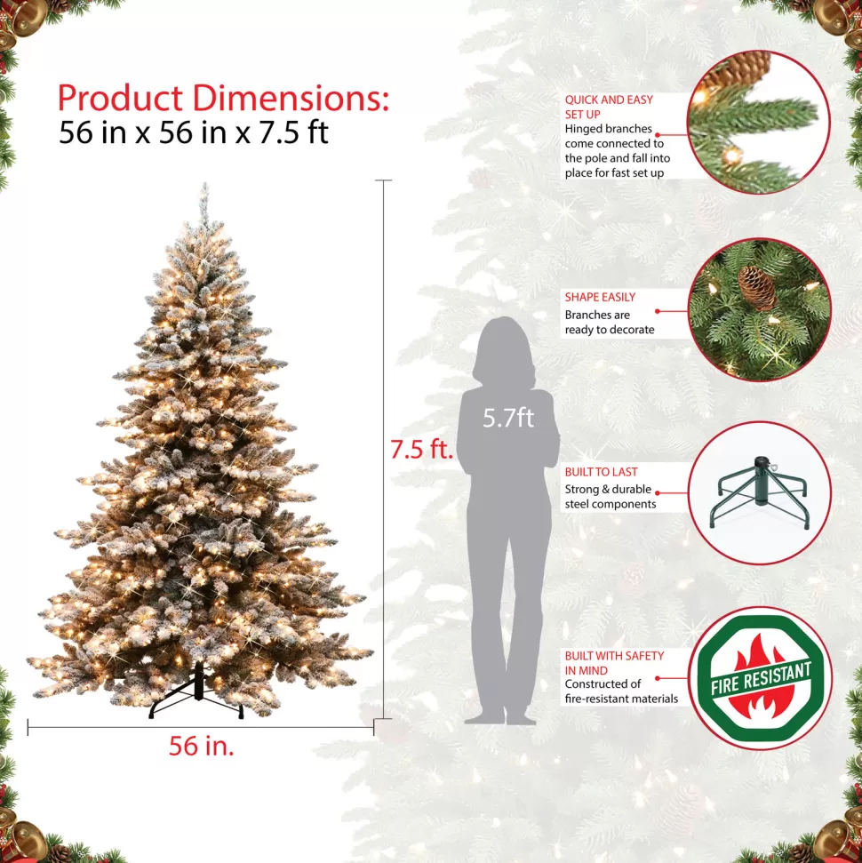 Best Sale The Holiday Aisle Green Realistic Artificial Spruce Flocked/Frosted Christmas Tree With Lights
