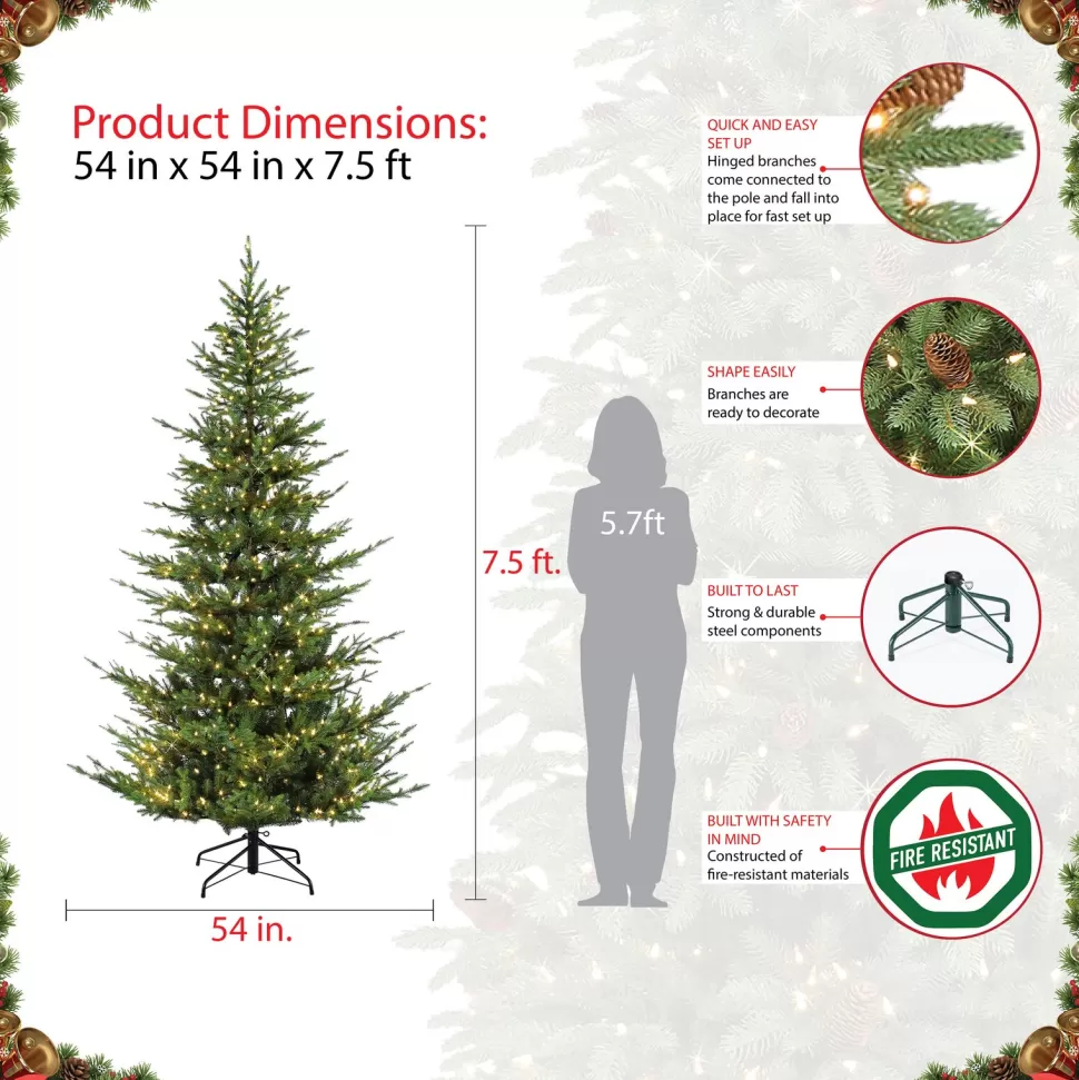 New The Holiday Aisle Natural 7.5' Green Fir Artificial Christmas Tree With 700 Clear And White Lights