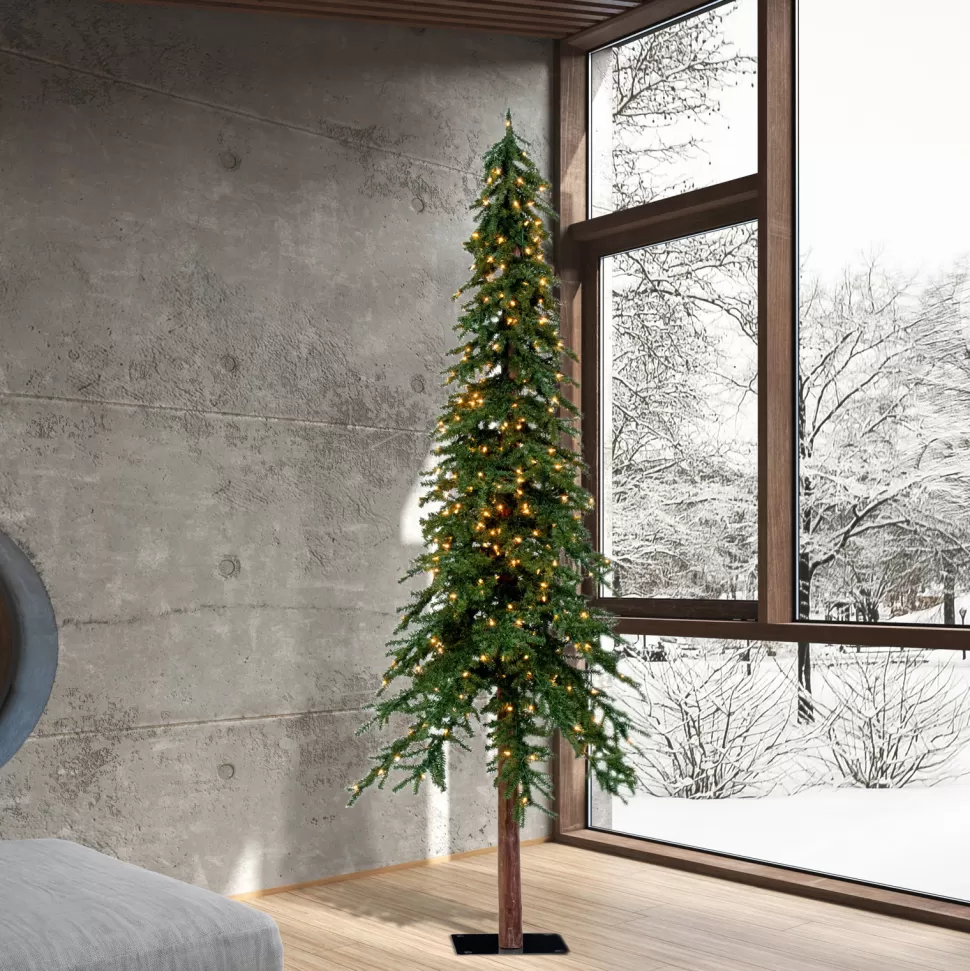 Cheap Steelside Natural Alpine 96'' Lighted Artificial Christmas Tree - Stand Included