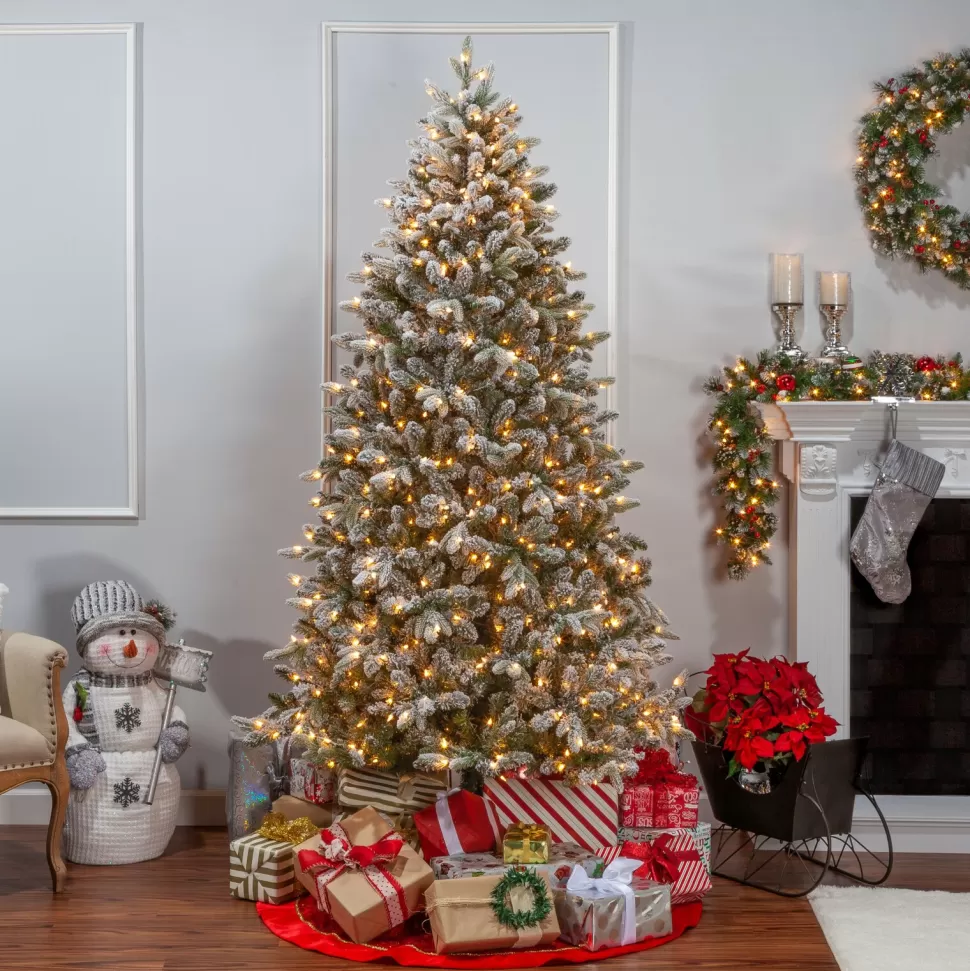 Sale The Holiday Aisle Natural Cut Flocked Mountain 7.5" Green Fir Artificial Christmas Tree With Clear White Lights