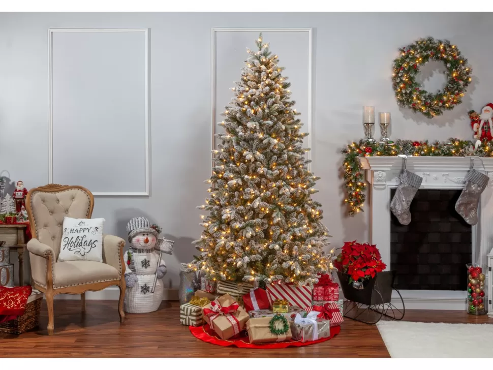 Sale The Holiday Aisle Natural Cut Flocked Mountain 7.5" Green Fir Artificial Christmas Tree With Clear White Lights