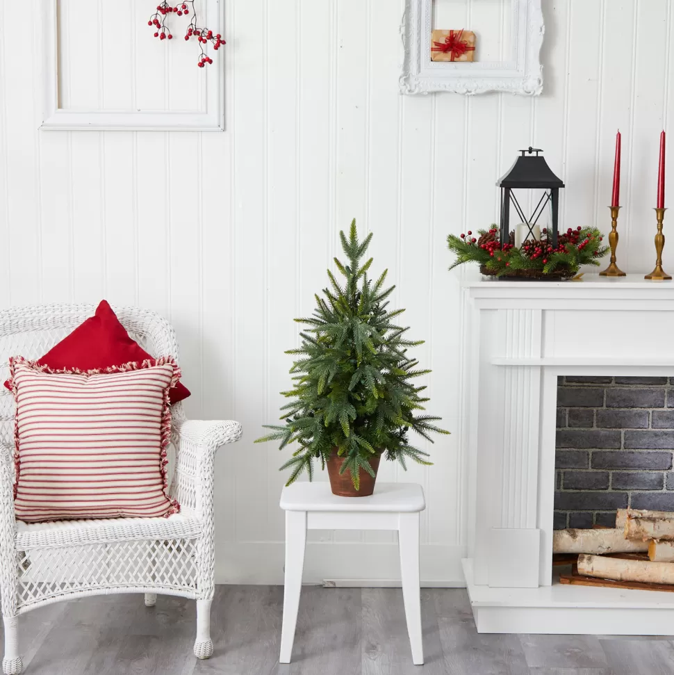 Shop The Holiday Aisle Nearly Natural 2.5' Green Fir Artificial Christmas Tree With 50 Lights & White Lights