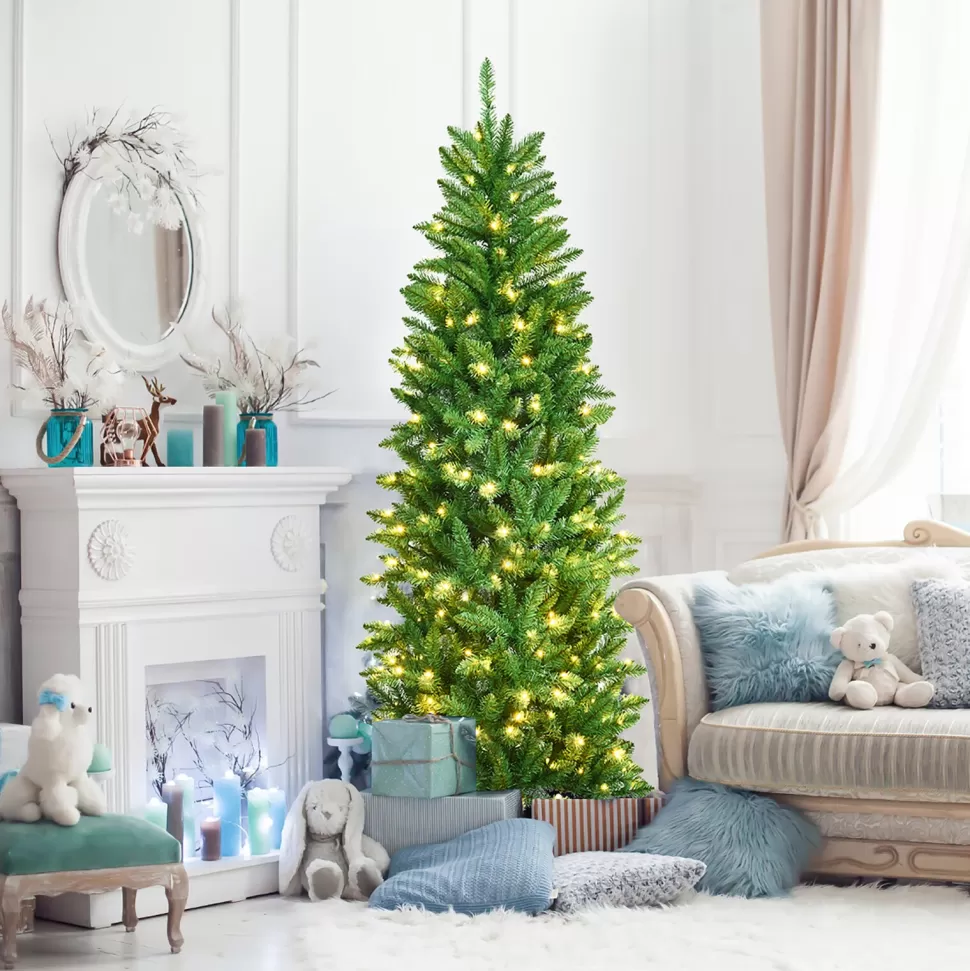 Best Sale The Holiday Aisle Pencil 6' Green Fir Christmas Tree With 250 Clear/White Lights
