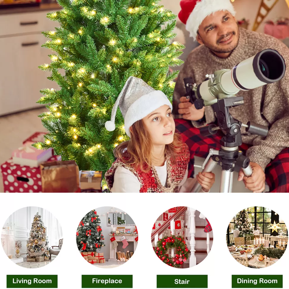 Best Sale The Holiday Aisle Pencil 6' Green Fir Christmas Tree With 250 Clear/White Lights