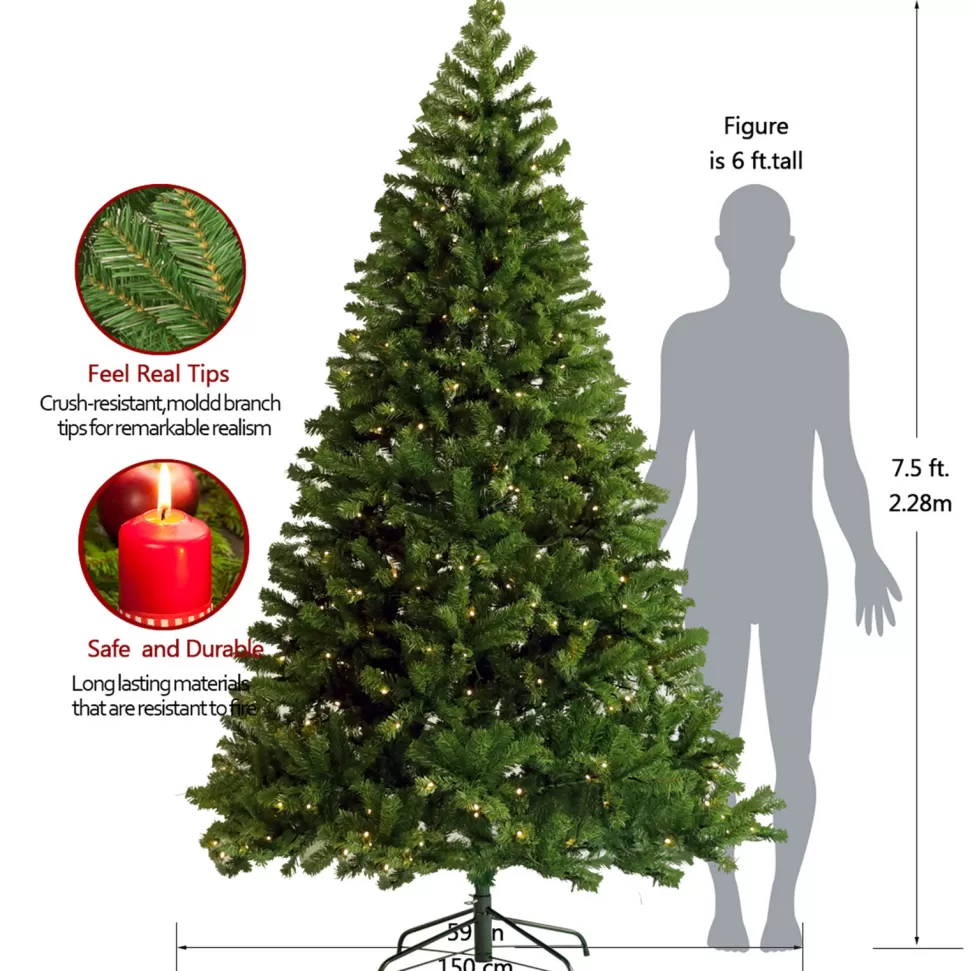 Sale The Holiday Aisle Pre-Lit 7.5' Green Pine Artificial Christmas Tree With 400 Colored & Clear Lights